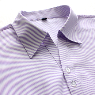 正装 V领有大码 酒店银行工作服衬衣修身 秋季 女士白底紫色条纹衬衫