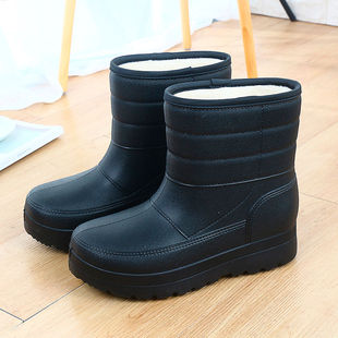 洗车工作水鞋 加绒雨鞋 eva一体冬季 棉鞋 男保暖雪地靴厨房防水鞋