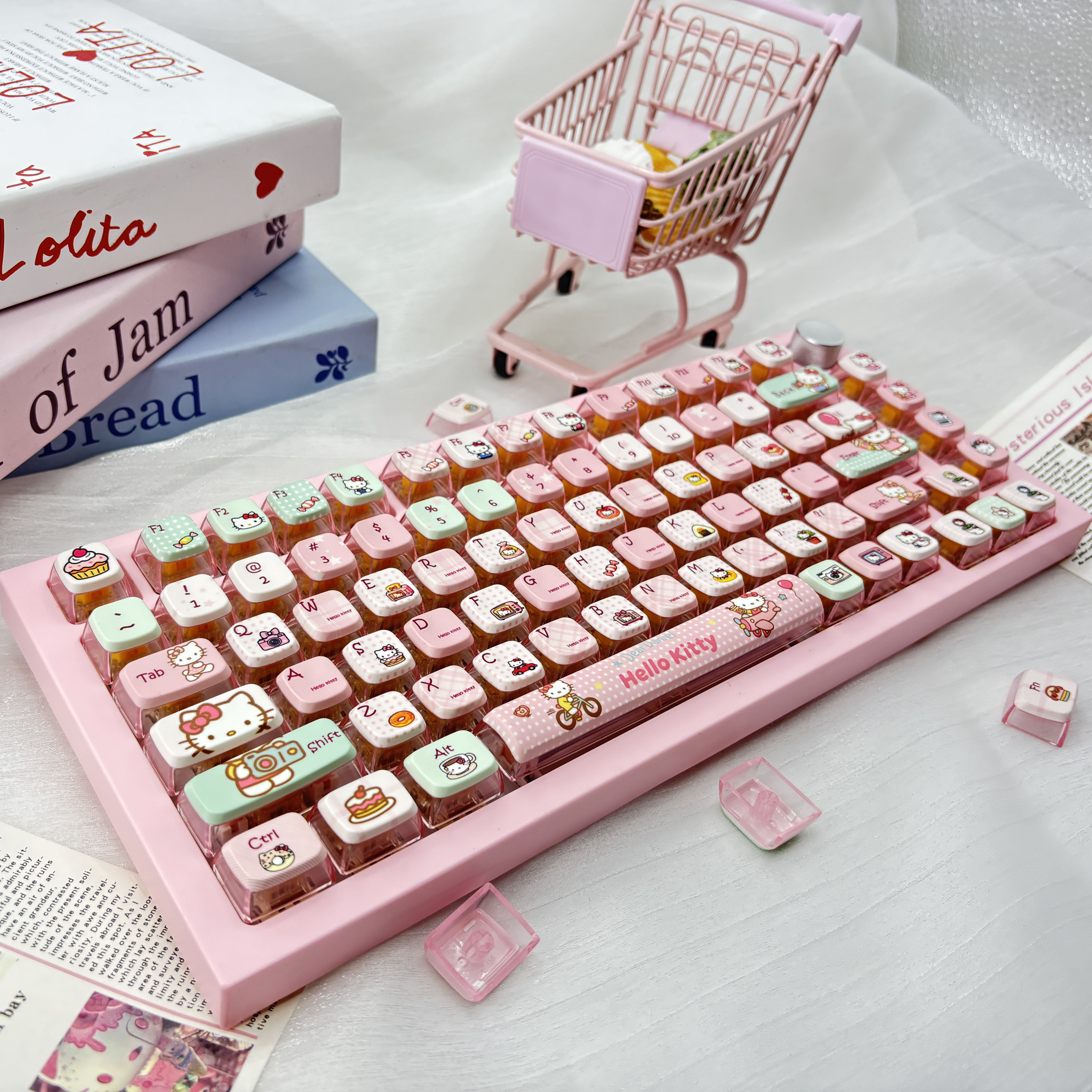 HelloKitty猫卡通粉主题PBT热升华四面透光键帽机械键盘布丁键帽