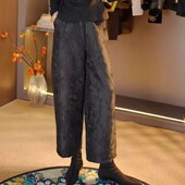 百搭 龟裂纹中老年女士高腰气质提花松紧腰加绒时尚 春夏薄款 直筒裤