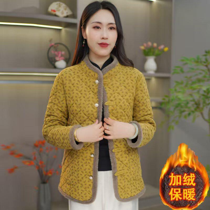 新款加厚中老年女装加绒妈妈冬季大码立领棉袄保暖外套喜庆新年
