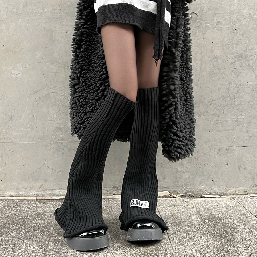 喇叭形阔腿套过膝针织长款袜套