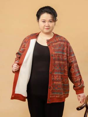 春秋大码奶奶加绒开衫200斤加肥中老年人上衣胖妈妈女装针织外套