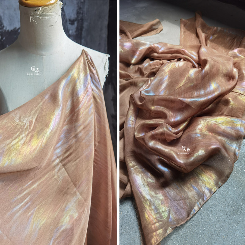 油花水彩深肤色纱 飘逸婚庆背景装饰布汉服婚纱礼服连衣裙布料