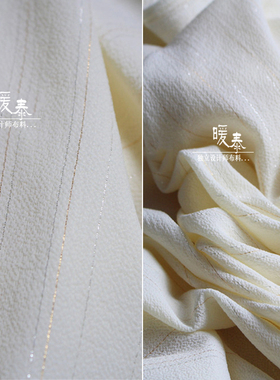 嫩黄色金银丝雪纺绉泡泡肌理布料 汉服襦裙连衣裙子古风设计面料