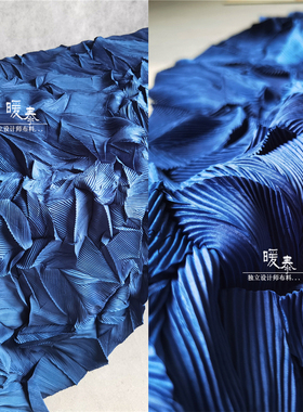 时尚造型三宅一生百叶直量压榨蓝色肌理创意布料设计师走秀面料