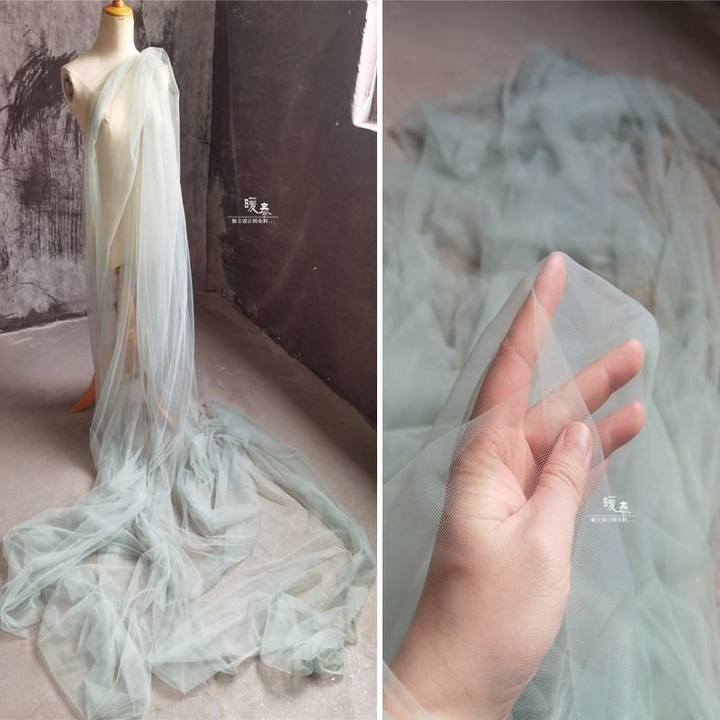 青绿灰色网纱 肌理柔软细腻纯色裙子头纱蕾丝礼服装设计师面料布
