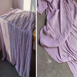 新款三宅一生 香芋紫褶皱压褶布料时尚2024春季新款diy连衣裙布料