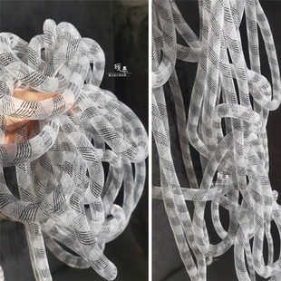 设计黑线扭曲绕管 肌理特殊镂空弹力伸缩管 编织材料辅料造型绳管