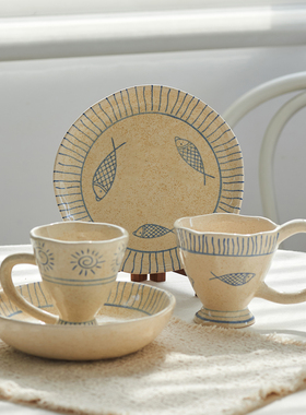 肆月 法式复古菜盘家用粗陶盘不规则盘子陶瓷餐盘ins风创意高级感