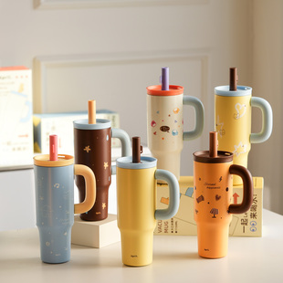 肆月大容量冰霸保温杯不锈钢大号吸管水杯巨无霸1000ml办公室杯子