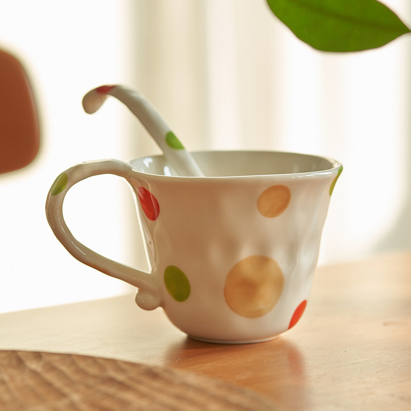 肆月原创日式波点陶瓷咖啡杯拿铁杯子家用下午茶餐具高级感小众女,餐饮具,咖啡杯,淘宝优惠券,粉丝福利购,淘宝优惠卷
