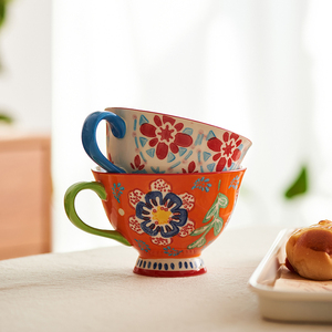 肆月波西米亚陶瓷杯子家用水杯咖啡下午茶创意马克杯女拿铁杯水杯