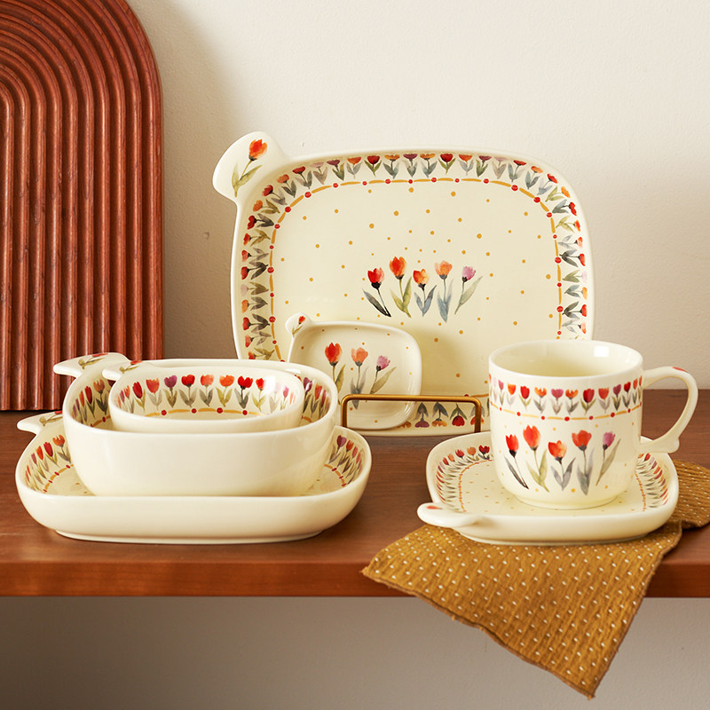 田园风碗盘套装盘子碗组乔迁之喜碗碟碗筷勺送礼用陶瓷釉下彩,餐饮具,碗,淘宝优惠券,粉丝福利购,淘宝优惠卷