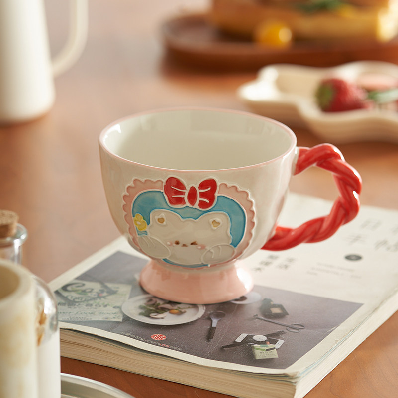 肆月燕麦早餐杯少女心马克杯家用儿童可爱杯子大容量带把手水杯,餐饮具,马克杯,淘宝优惠券,粉丝福利购,淘宝优惠卷