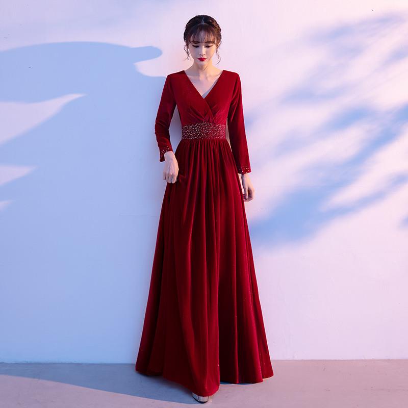 工厂价红色大合唱团演出服女年会主持人礼服裙丝绒指挥独唱比赛服