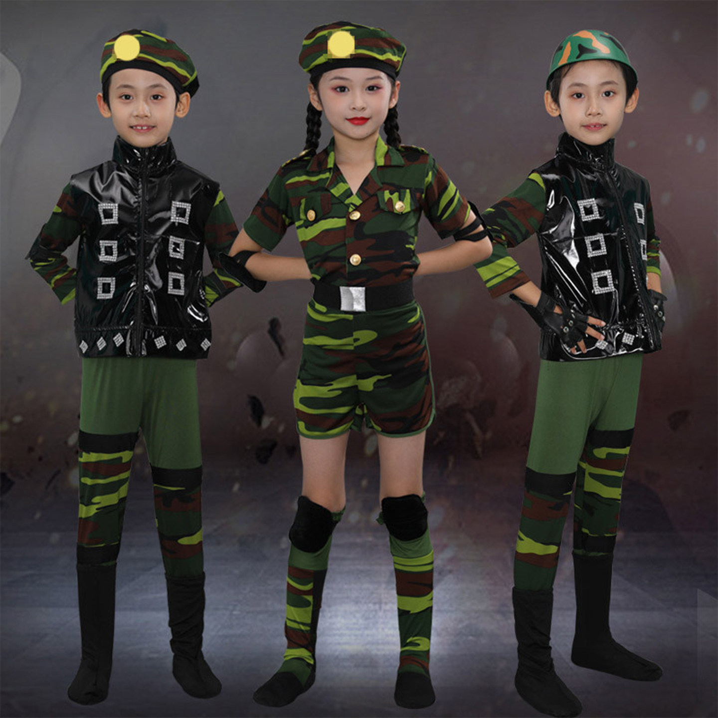 高档六一儿童兵娃娃舞蹈服幼儿园演出服装迷彩服套装小荷风采军表