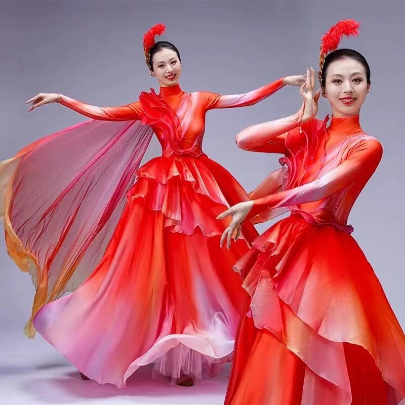工厂价新款现代舞开场舞大摆裙大气舞蹈盛世中国歌伴舞服蓬蓬裙带