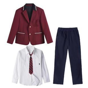 德国北大培文礼服校服p男童藏青色裤子儿童枣红色西装白色衬衣校