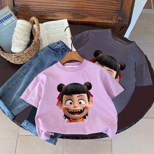 超酷儿童卡通纯棉短袖T恤2025夏季新款男童女童魔童哪吒休闲上衣T