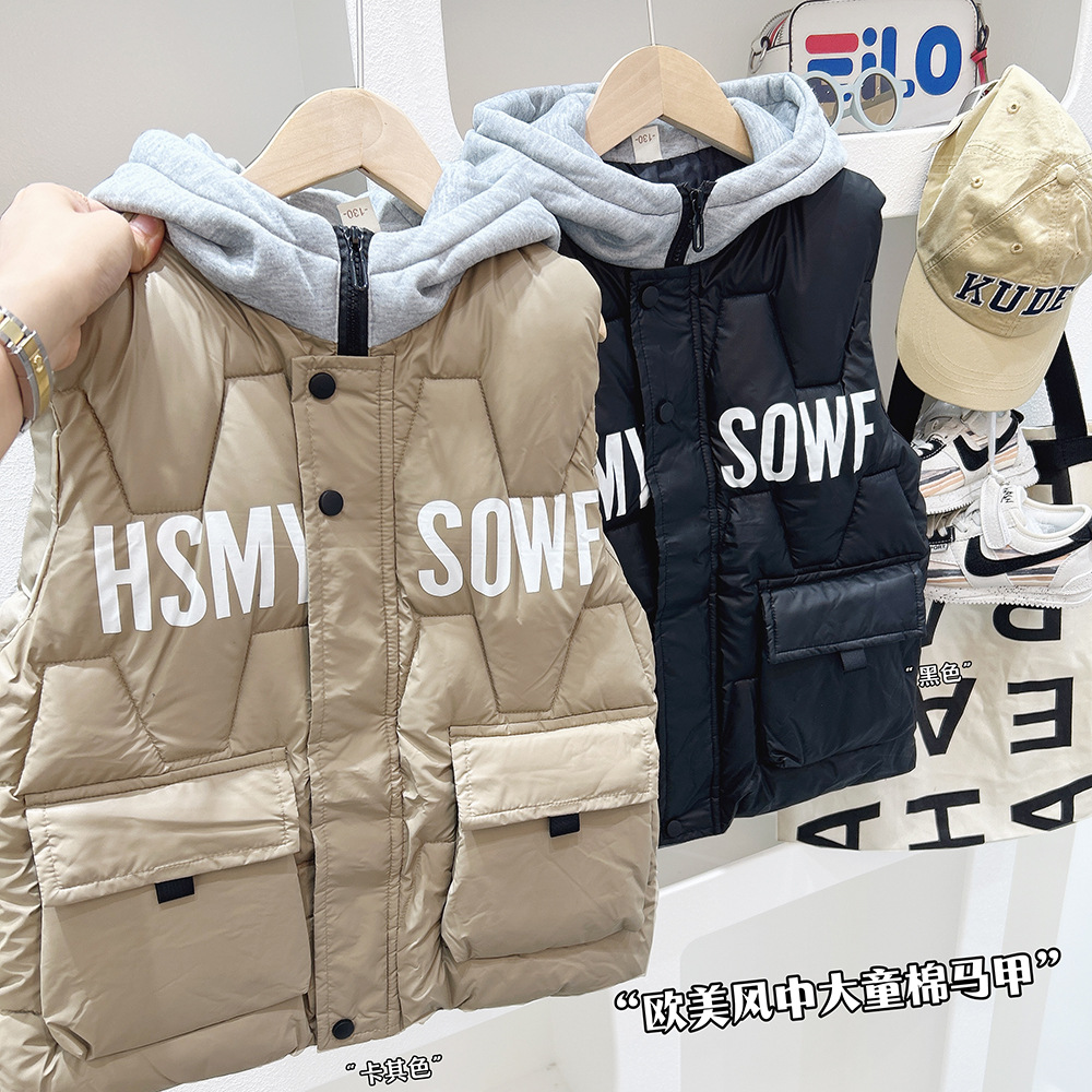 男童女童羽绒2024春秋冬款儿童马甲加厚连帽背心棉服坎肩宝宝潮牌