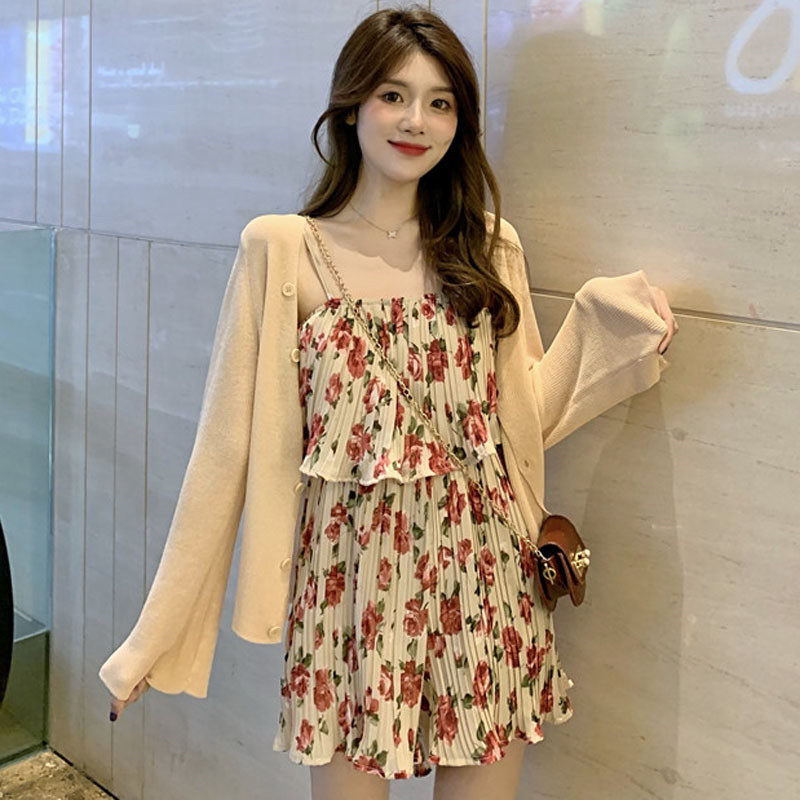 夏装2020新款小清新套装洋气女神小个子防晒开衫雪纺连体裤两件套