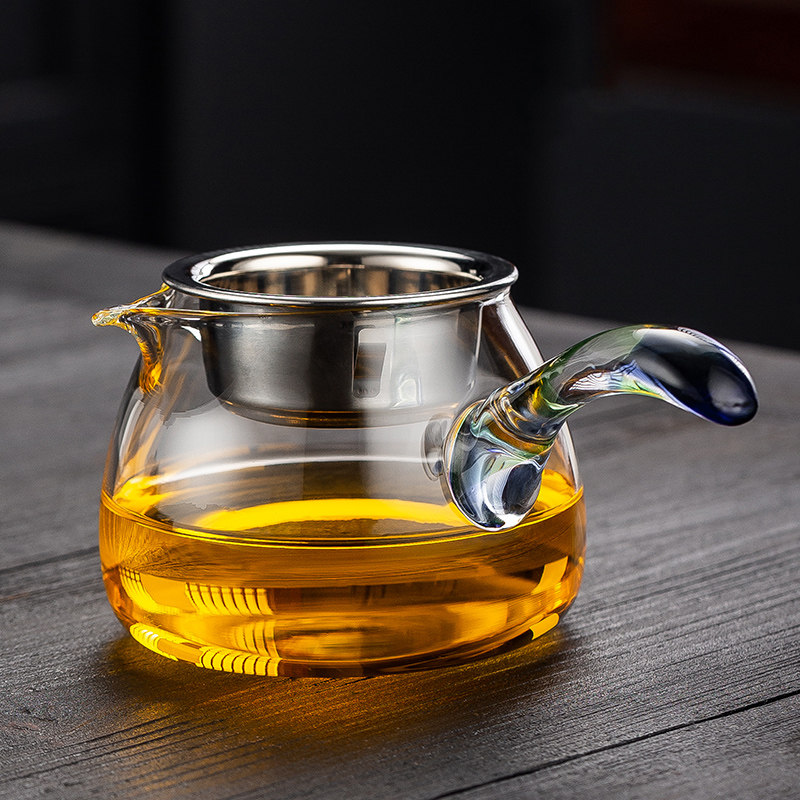 新款玻璃侧把公道杯茶漏一体过滤高档分茶器家用公杯功夫茶具加厚图片