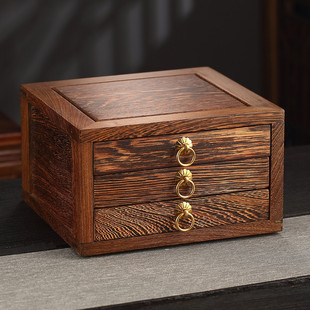 冠发鸡翅木普洱茶盒分茶盘实木多层评审盘茶饼储茶盒收纳盒抽屉式