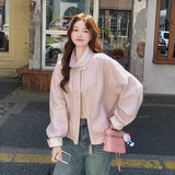 25秋新款老钱风亚麻绣花拼接翻领粉色外套091A-8842-p135k188，女装短外套，浙宝091A