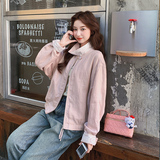 25秋新款老钱风亚麻绣花拼接翻领粉色外套091A-8842-p135k188，女装短外套，浙宝091A
