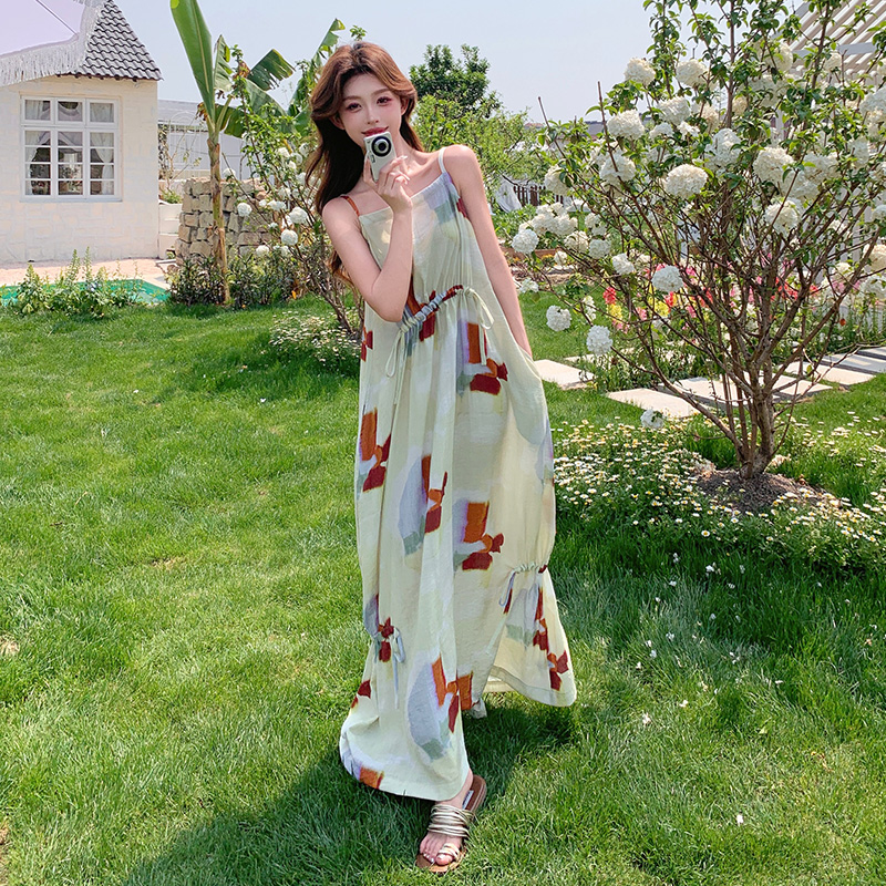 【新款】25超美扎染晕染系带吊带连衣裙091A-8826-p110K168，女装连衣裙，浙宝091A