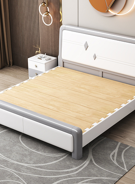 实木床现代简约白色1.8米单双人家用主卧小户型1.5米储物主卧婚床