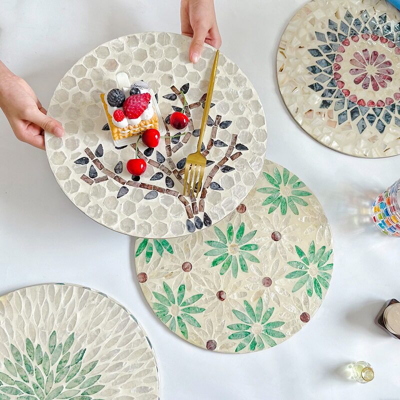 圆形北欧轻奢ins风彩贝隔热垫 创意贝壳圆餐垫高级感桌面盘垫装饰