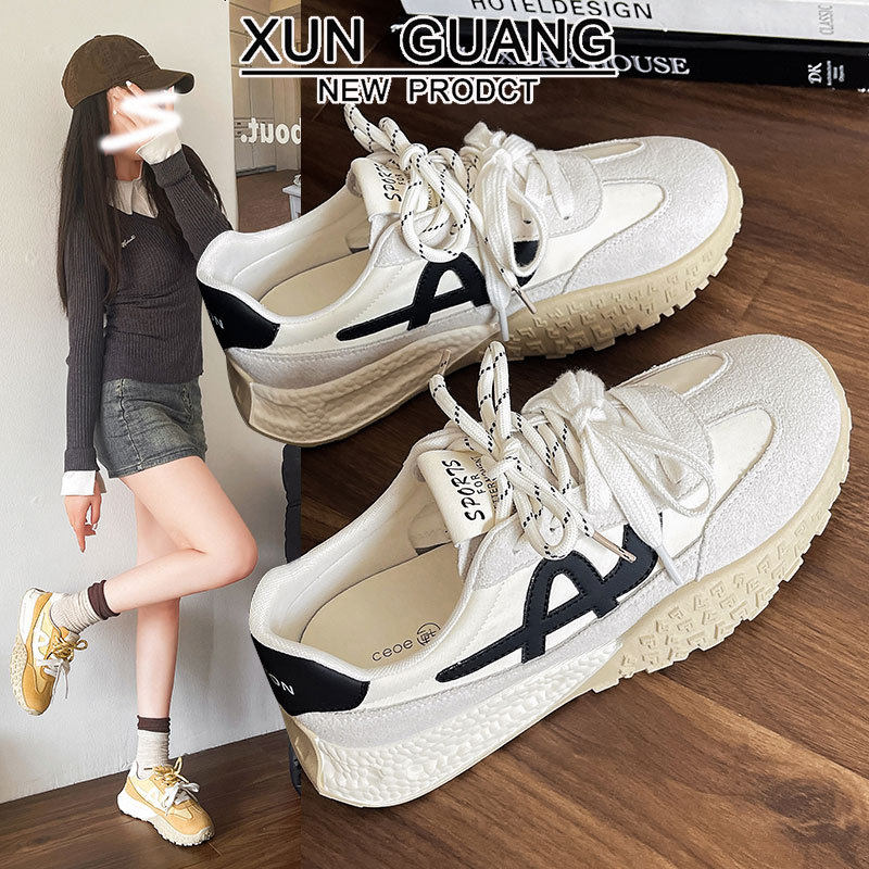 牛皮版~真皮厚底阿甘鞋女款2025春季新款百搭德训鞋休闲运动女鞋