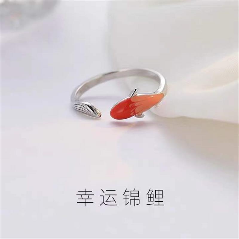 s925好运锦鲤戒指女小众设计银戒指女时尚个性戒指创意轻奢尾戒