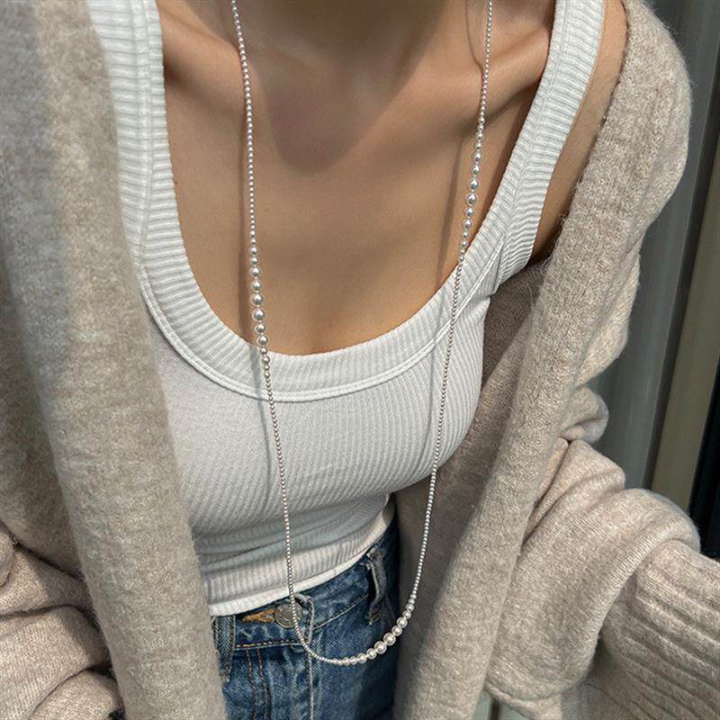 长款双层叠戴珍珠项链女小众高级感法式复古优雅百搭颈链毛衣链