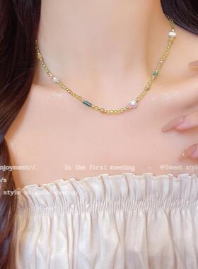 小清新简约淡绿色串珠项链女小众高级感仿珍珠锁骨链百搭气质颈链