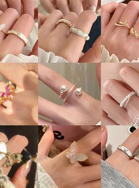 法式气质蝴蝶珍珠蝴蝶结开口戒指简约潮流食指戒轻奢高级感手饰女