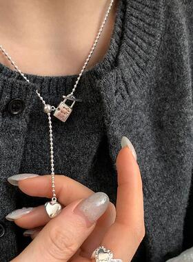 小众设计感爱心锁扣抽拉式项链女个性独特简约时尚百搭颈链毛衣链