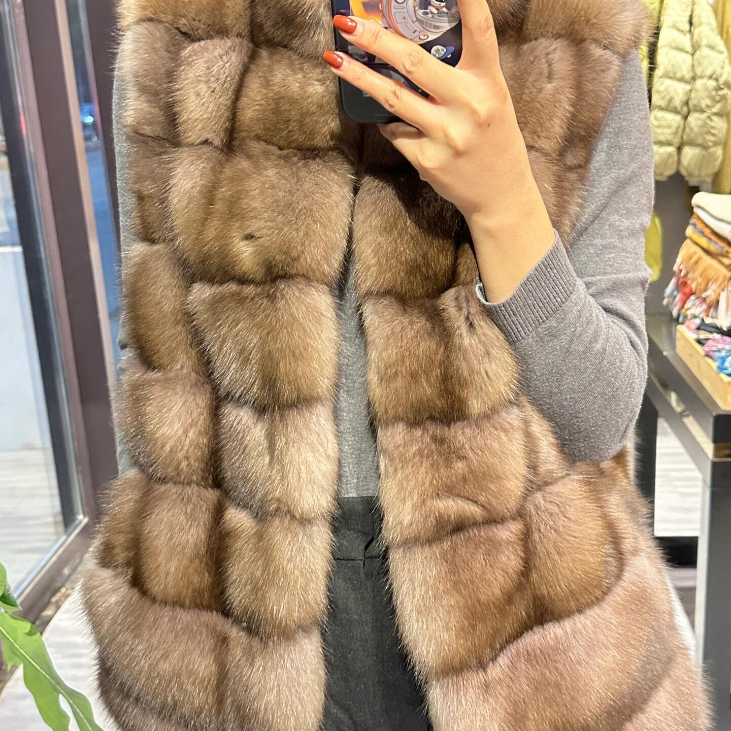 冬季新款貂毛皮草马甲外套女