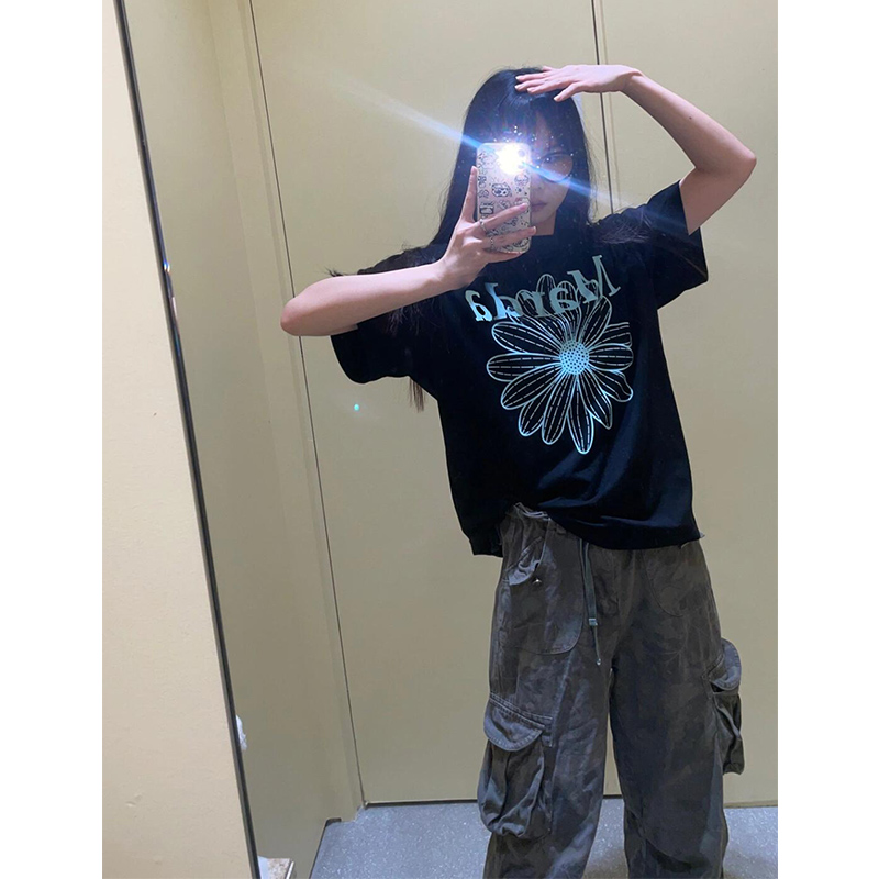 欧货潮牌宽松圆领印花短袖t恤女