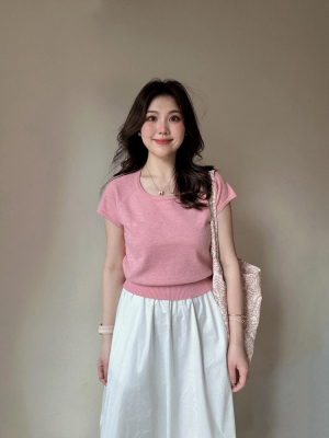 夏季休闲正肩针织短袖t恤女上衣