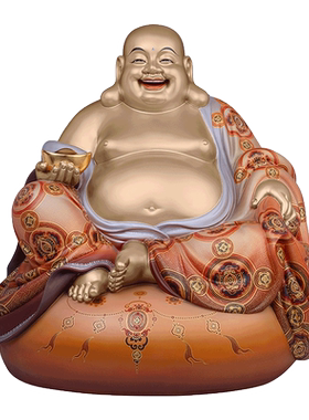 纯铜彩绘供奉招财开业摆件弥勒佛