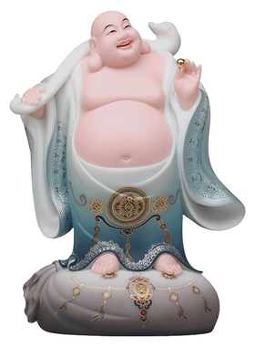 骏澜斋如意添福弥勒佛石雕汉白玉