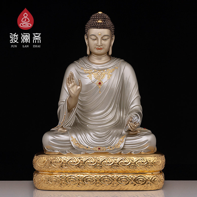 骏澜斋 铜过去七佛像摆件 掐丝银彩镶宝尸弃佛寺庙居家供奉神像