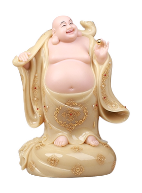 骏澜斋如意添福弥勒佛石雕汉白玉