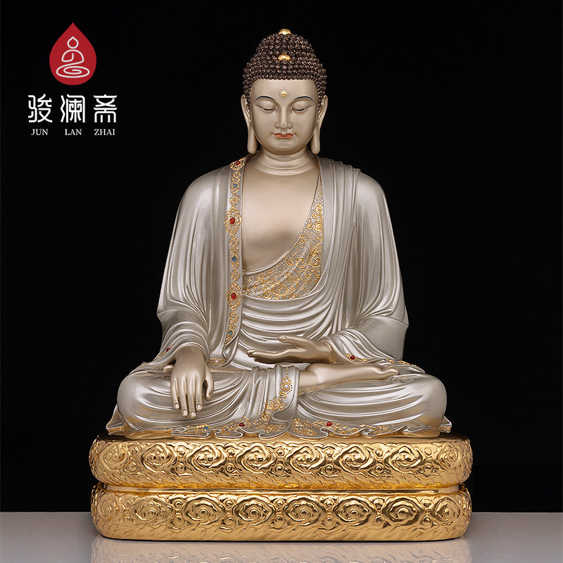 骏澜斋铜过去七佛像摆件掐丝银彩镶宝拘留孙佛家用寺庙供奉神像