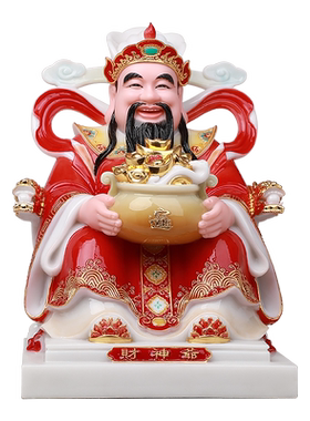 骏澜斋汉白玉色《文财神爷》神像招财家居饰品彩釉金彩工艺摆件