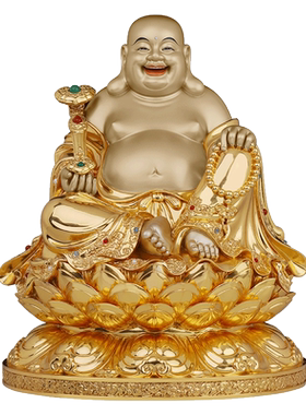 骏澜斋铜娑婆三圣佛像家用摆件大全金彩色全堂弥勒佛菩萨大肚笑佛