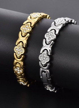 Stainless Steel Four-leaf Clover Diamond Magnetic Bracelet L